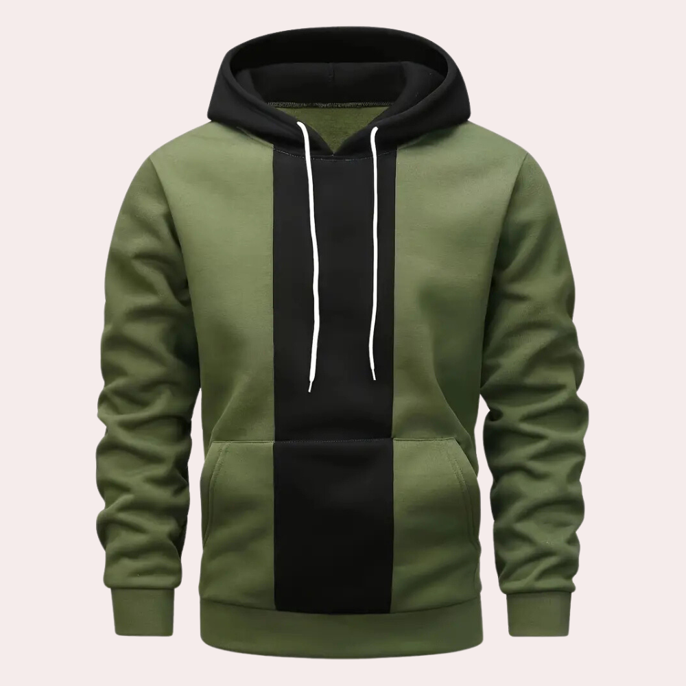 Pánská mikina s kapucí, kontrastní panely, pulovr, stahovací šňůrka, volnočasová streetwearová mikina