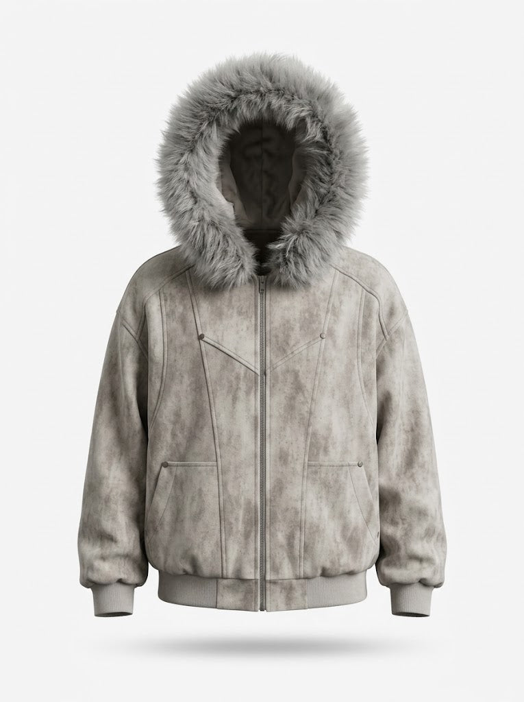 Blouson bomber à capuche bordée de fourrure pour homme - manteau d’hiver oversize zippé avec poches utilitaires