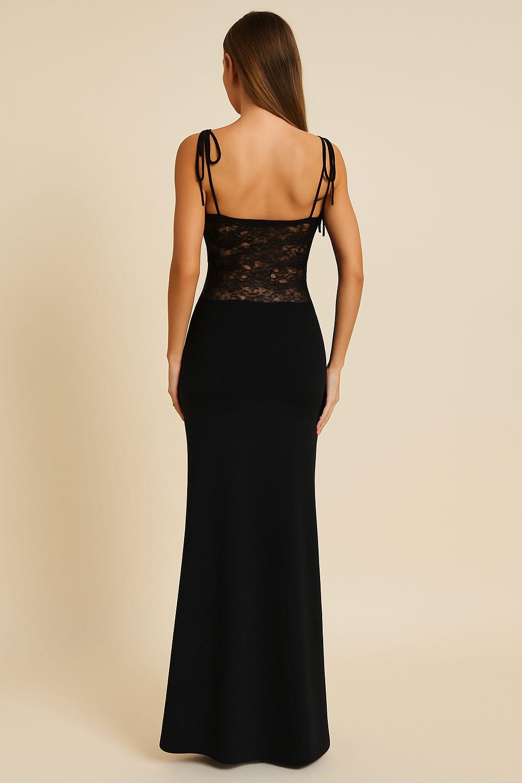 Women’s Lace Panel Maxi Dress Sleek Strap Silhouette