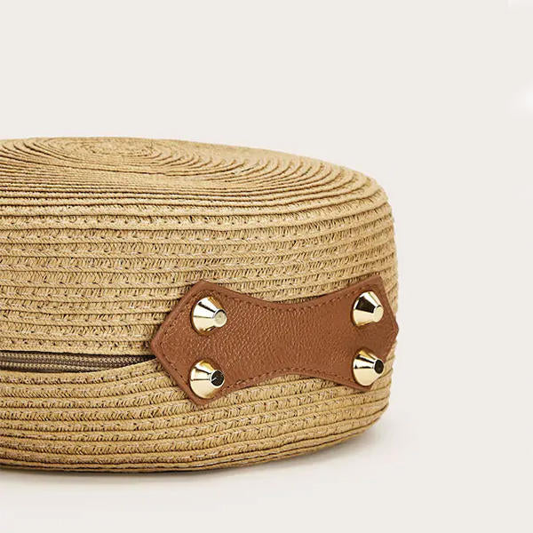 Women’s Woven Straw Crossbody Bag – Round Summer Shoulder Purse with Adjustable Long Strap