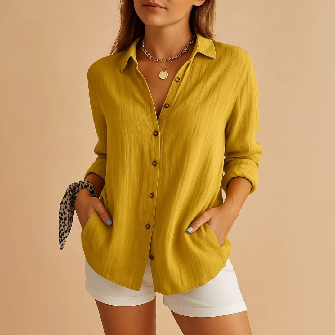 Women’s Relaxed Linen-Look Shirt Blouse – Lightweight Button-Up for Smart Casual Wear