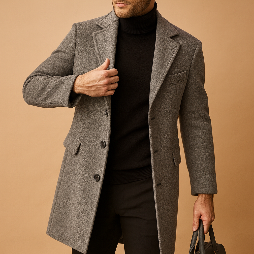 Formeller Wintermantel für Herren – Locker geschnittene, wärmende, lange und maßgeschneiderte Oberbekleidung für Business, Büro, elegante Freizeitkleidung und den Alltag im Herbst und Winter