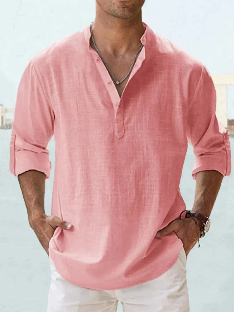 Men’s Relaxed Fit Long Sleeve Resort Collar Summer Shirt