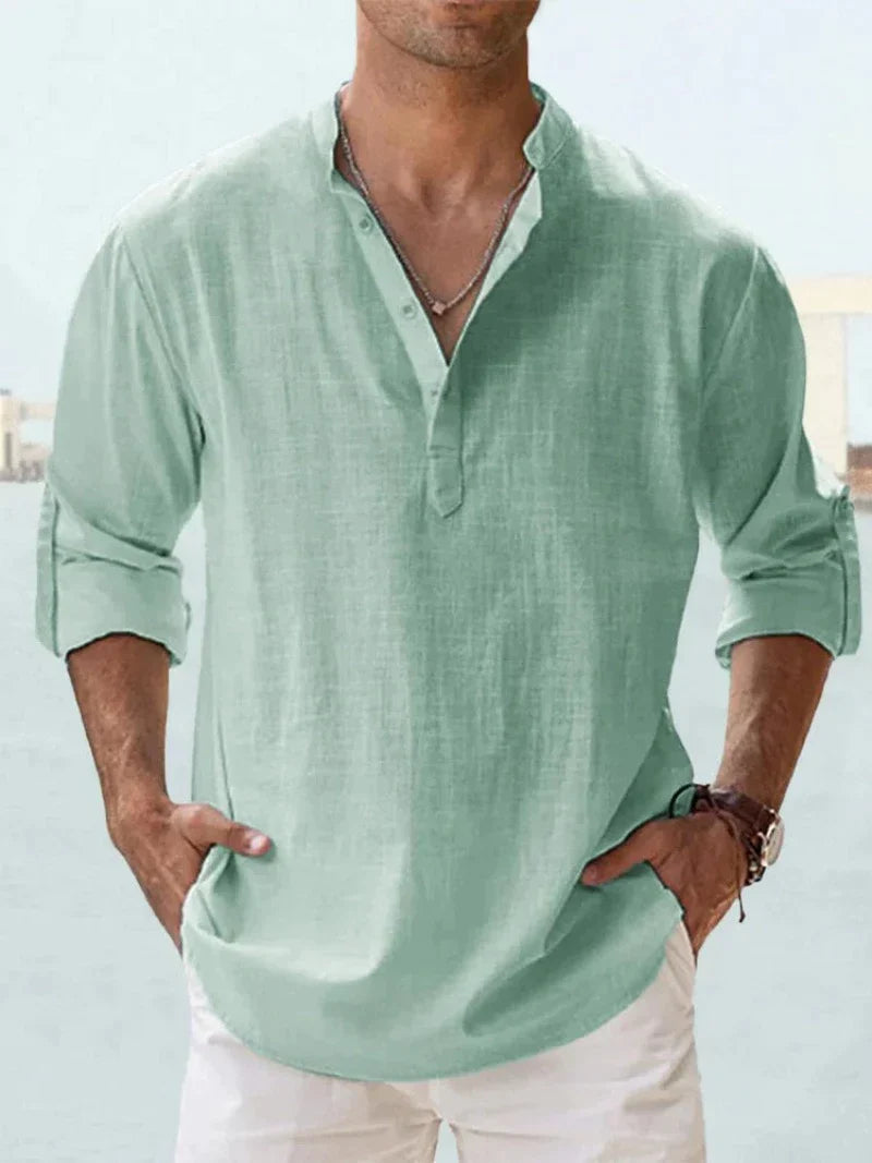 Men’s Relaxed Fit Long Sleeve Resort Collar Summer Shirt