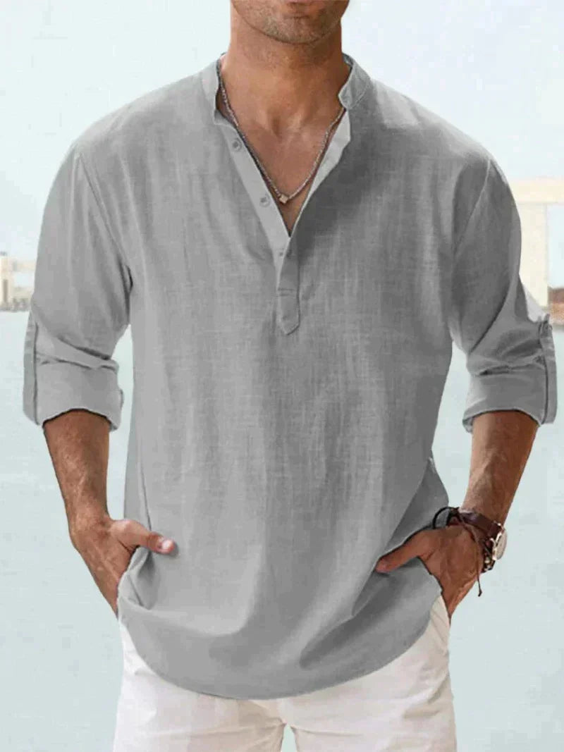 Men’s Relaxed Fit Long Sleeve Resort Collar Summer Shirt