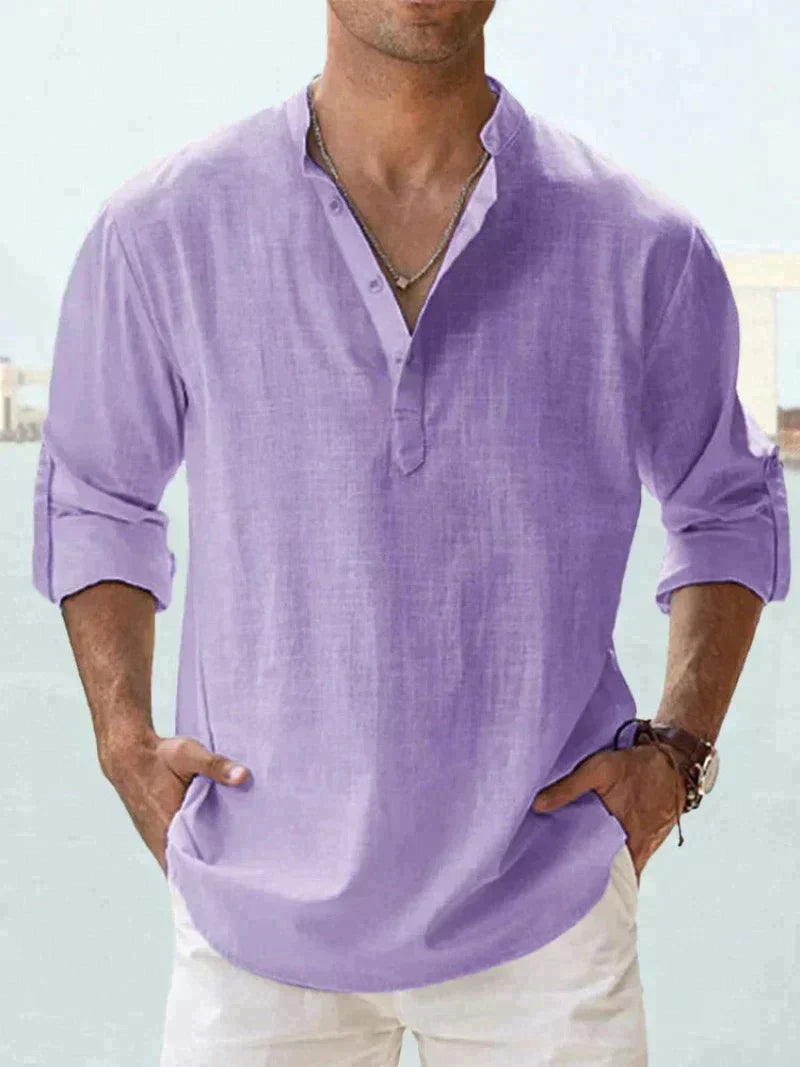 Men’s Relaxed Fit Long Sleeve Resort Collar Summer Shirt