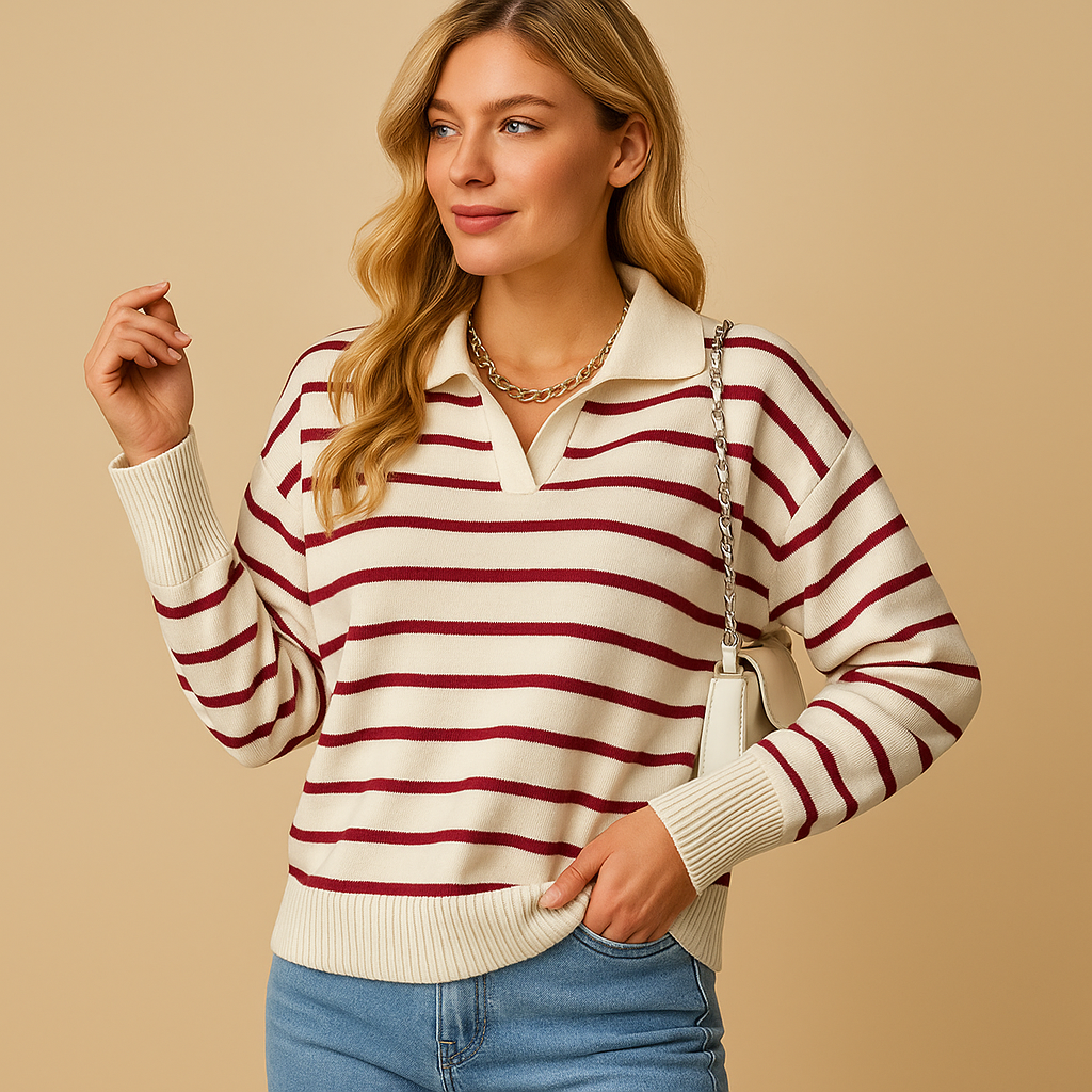 Damestrikket sweater med krave – afslappet lag med lange ærmer til smart-casual hverdagsbrug