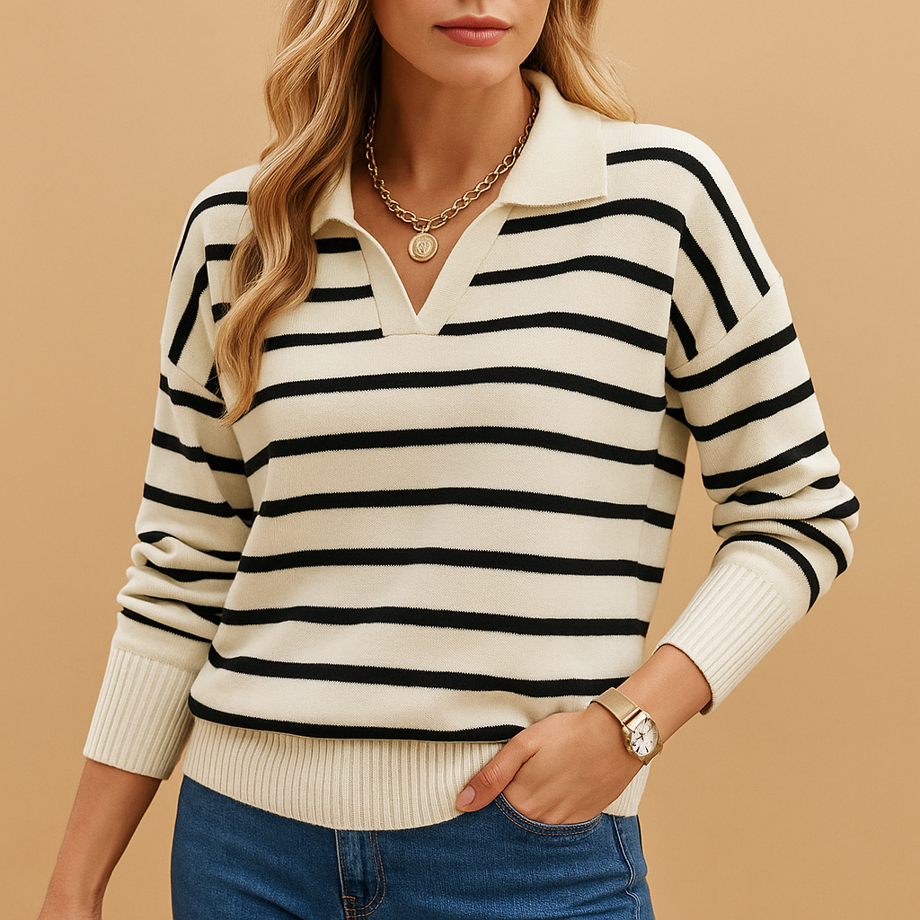 Damestrikket sweater med krave – afslappet lag med lange ærmer til smart-casual hverdagsbrug