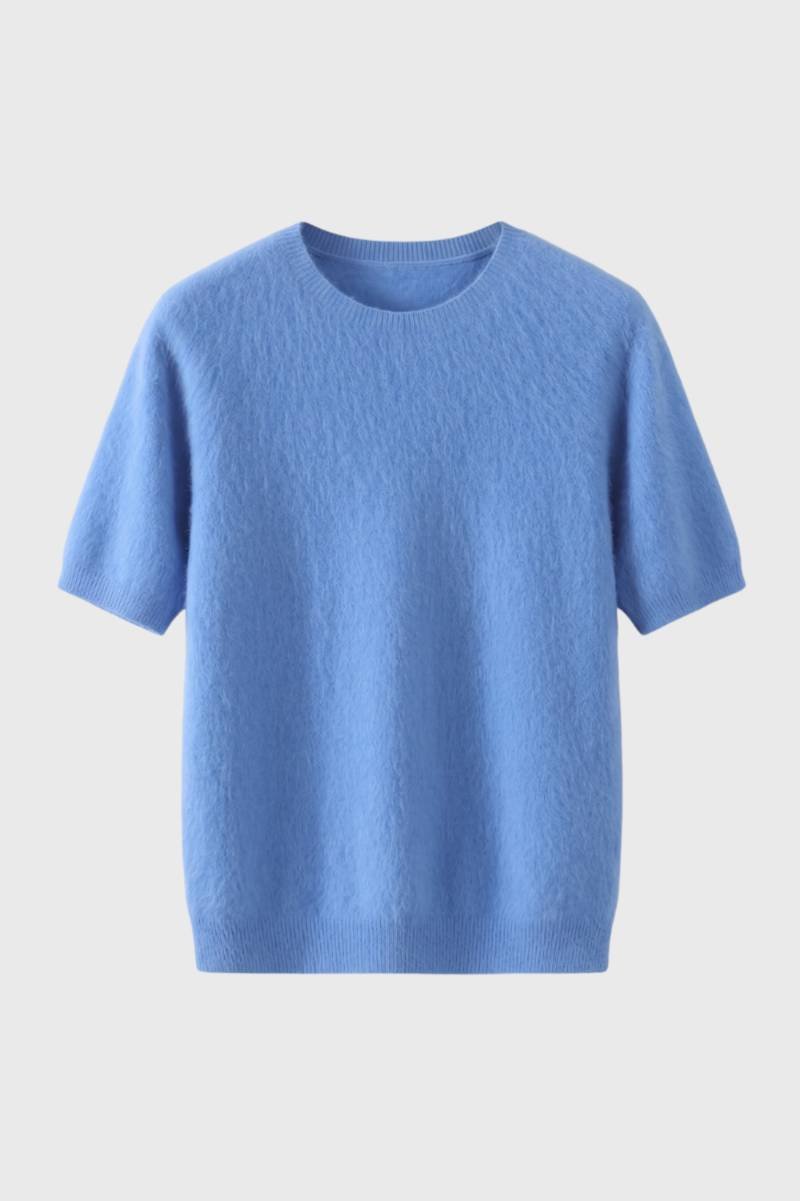 Herre strikket T-shirt med rund hals og ribkanter