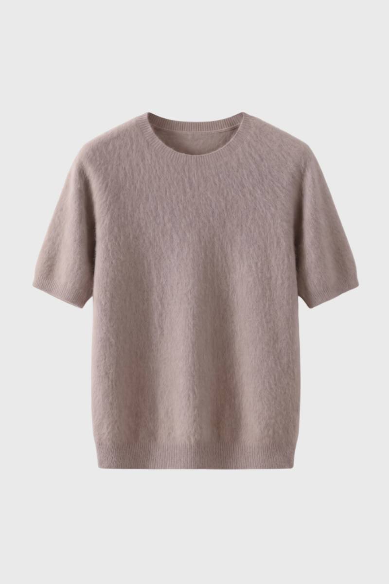 Herre strikket T-shirt med rund hals og ribkanter