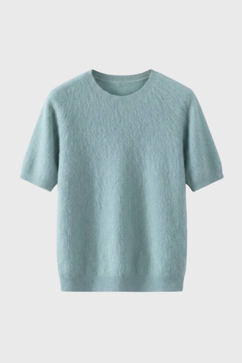 Herre strikket T-shirt med rund hals og ribkanter