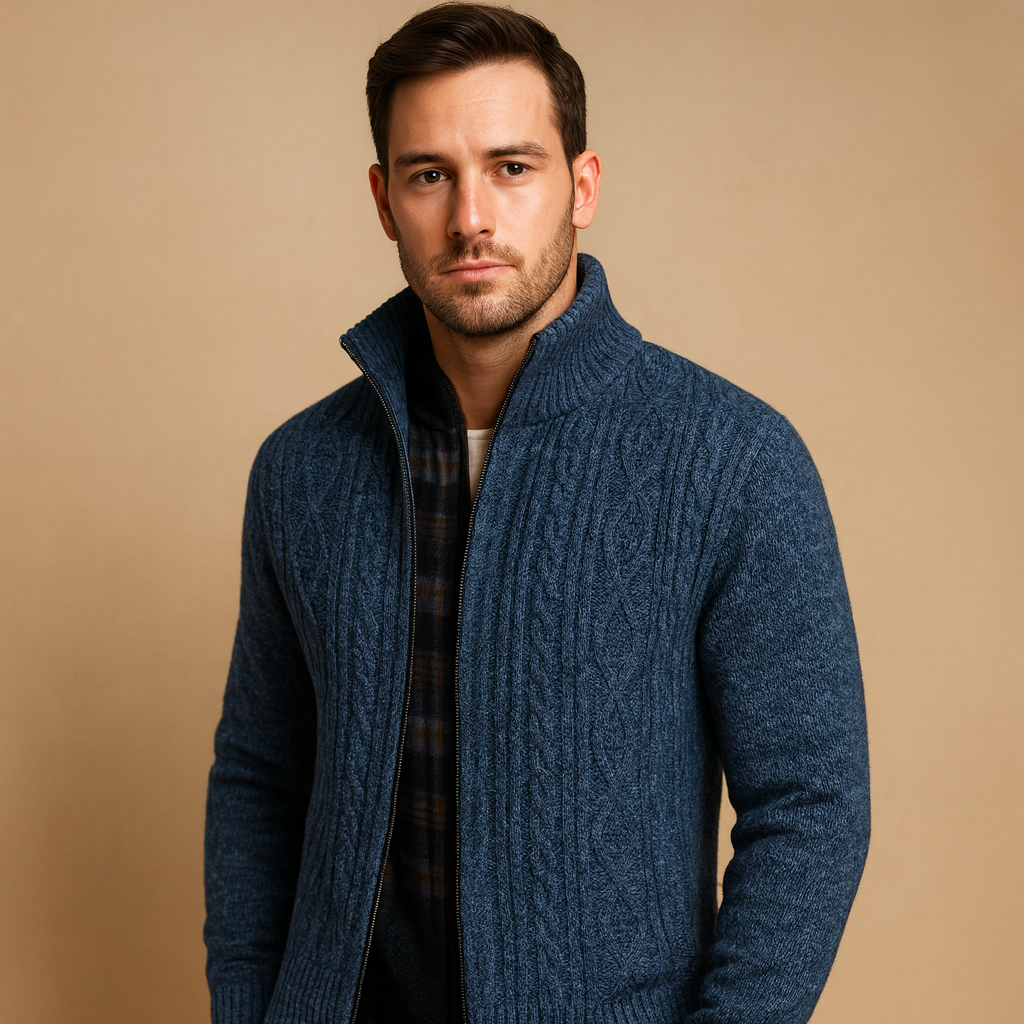 Gefütterte Strickjacke für Herren mit Reißverschluss und Stehkragen – Warme Schicht mit Reißverschlusstaschen für Herbst und Winter