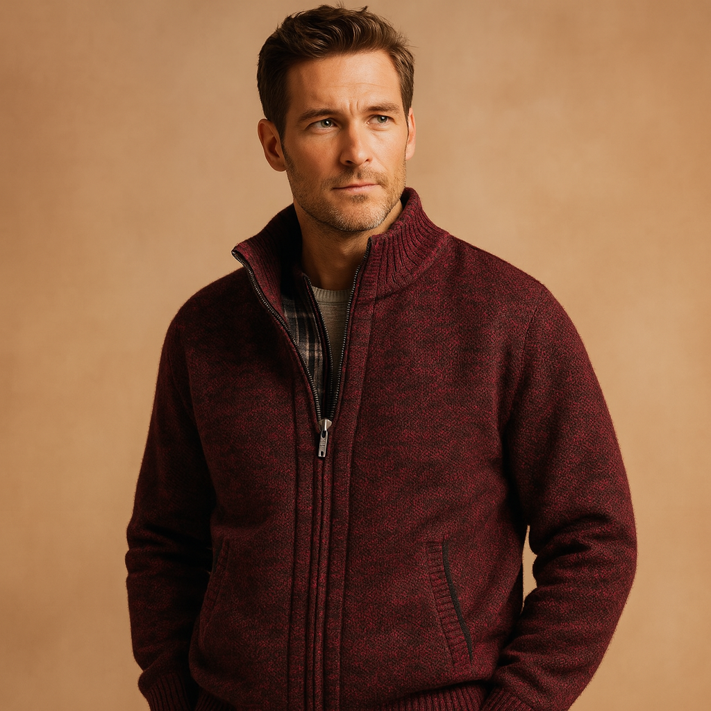 Gefütterte Strickjacke für Herren mit Reißverschluss und Stehkragen – Warme Schicht mit Reißverschlusstaschen für Herbst und Winter