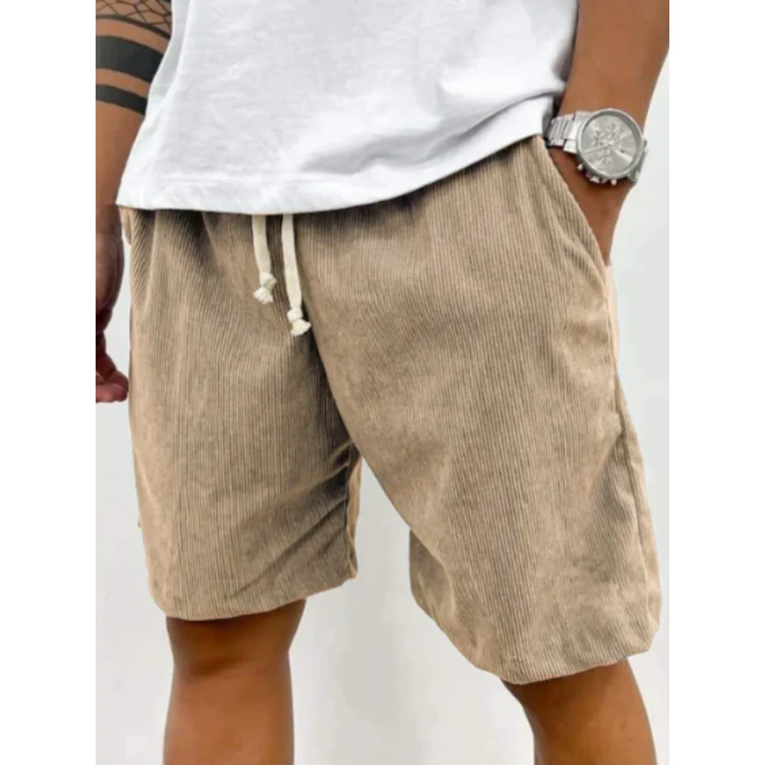 Short décontracté pour homme en velours côtelé avec cordon de serrage – short d’été confortable pour une tenue casual au quotidien
