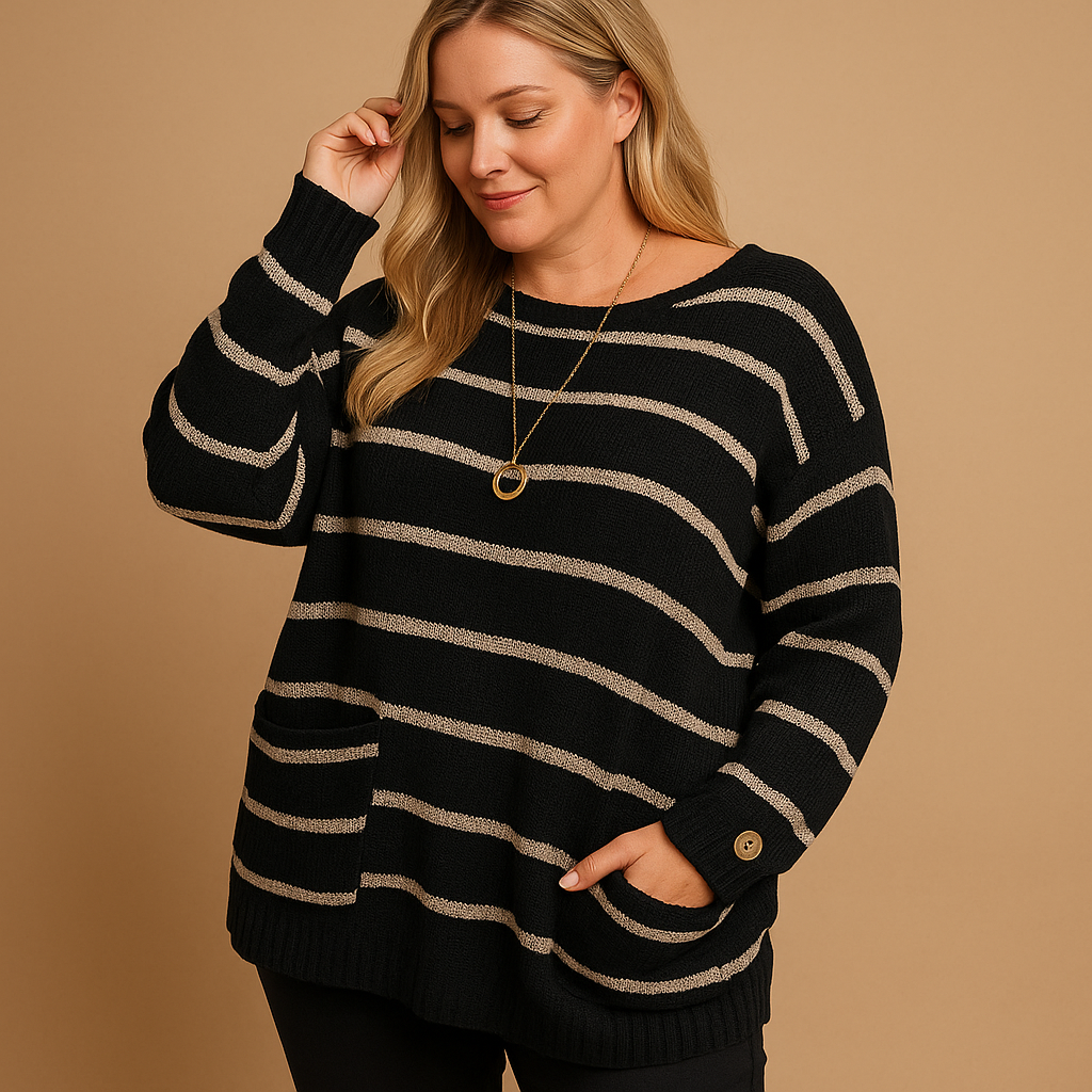 Camisola de malha estampada de senhora, de corte descontraído - camada macia com gola redonda e bolsos para usar no dia a dia na estação fria