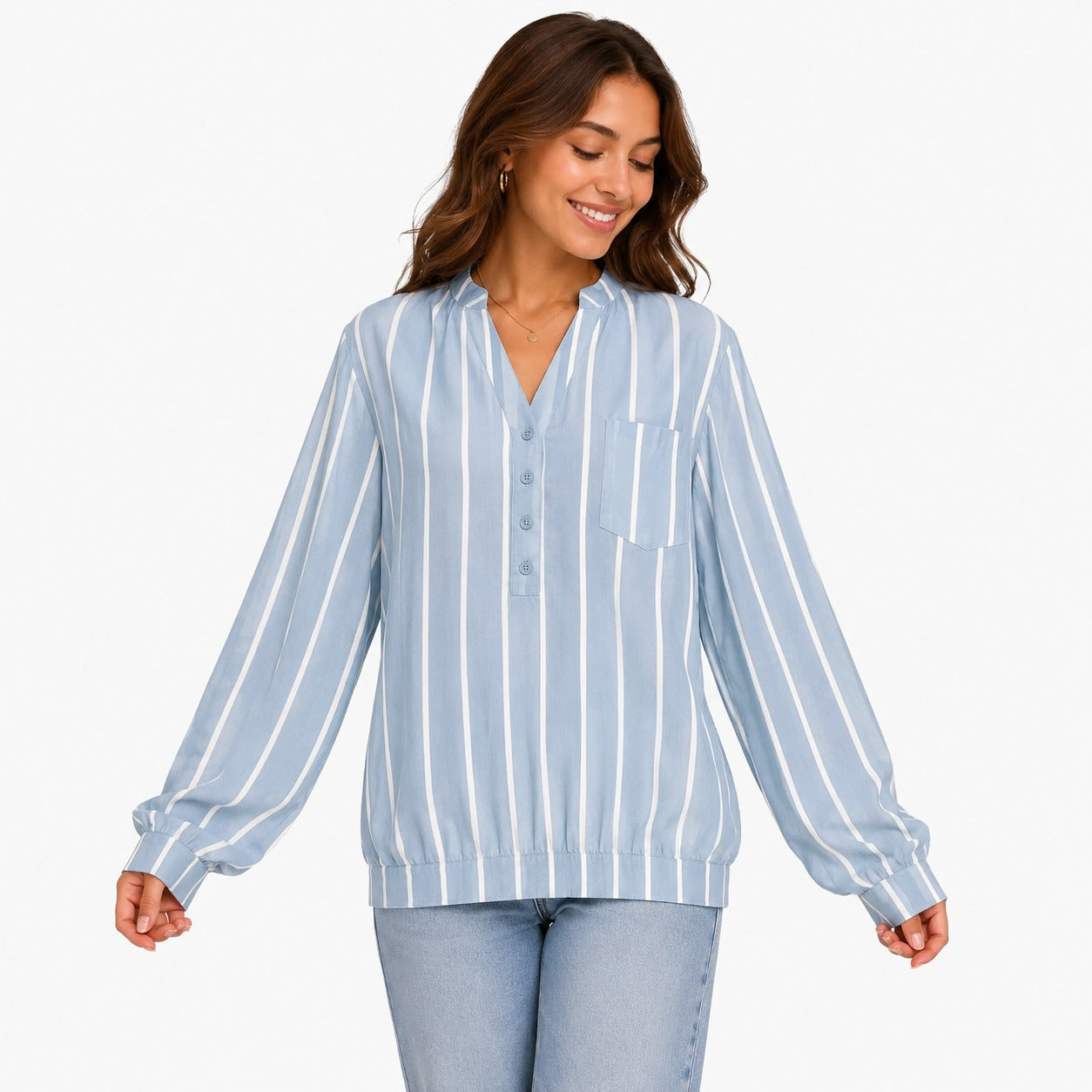 Women’s Striped Casual Shirt – Relaxed Roll-Sleeve Button-Up for Everyday Wear