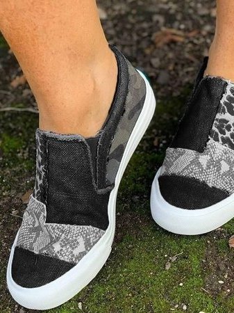 Zapatillas sin cordones de patchwork para mujer: calzado bajo para uso diario informal