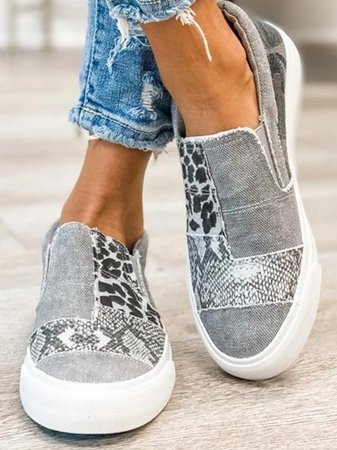Zapatillas sin cordones de patchwork para mujer: calzado bajo para uso diario informal