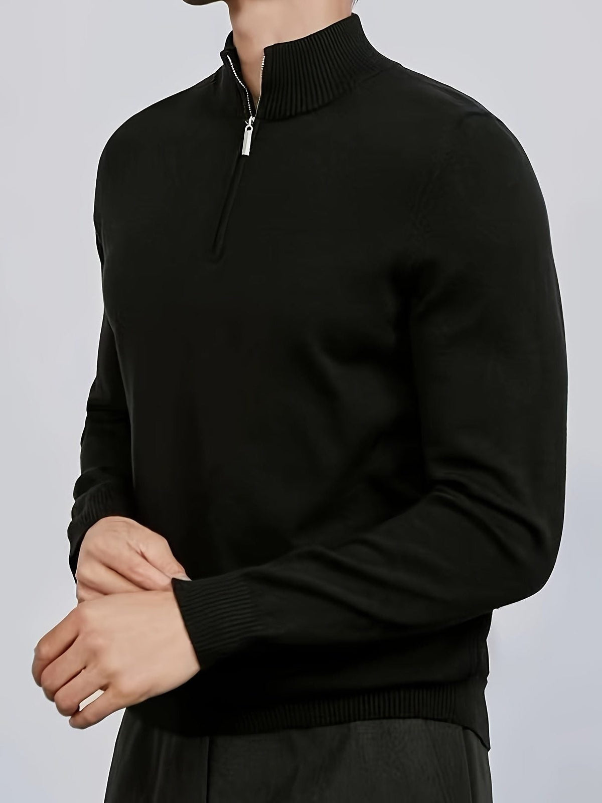 Half-zip sweatshirt til mænd – langærmet pullover med standkrave og ribkanter til afslappet brug i koldt vejr