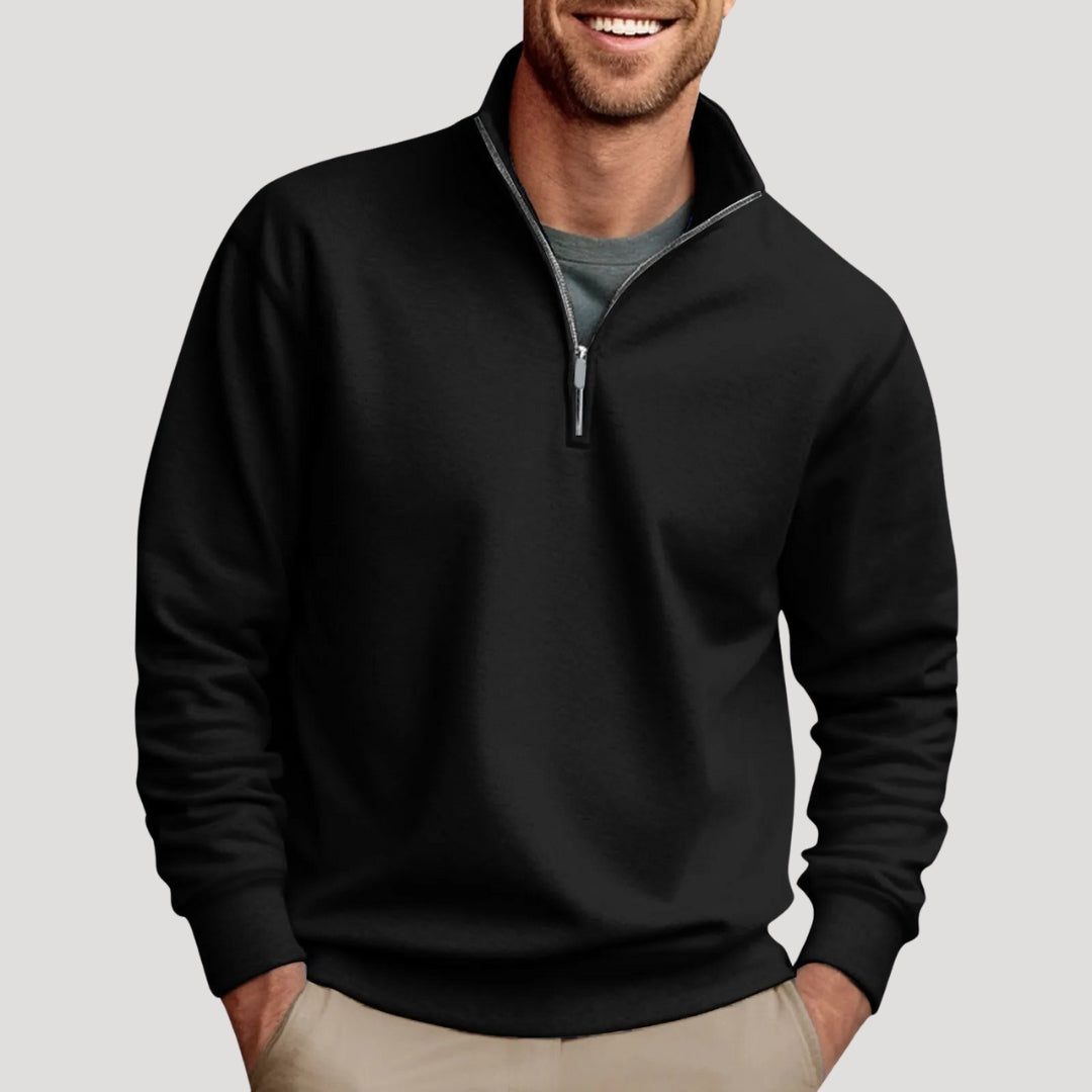 Sweatshirt til mænd med halv lynlås - langærmet pullover med ståkrave og kontrastdetalje ved lynlåsen til afslappet hverdagsbrug