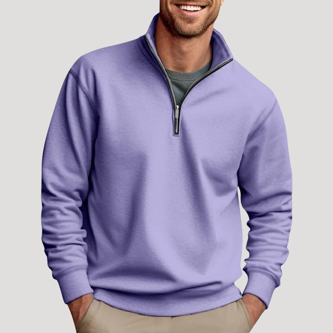 Sweatshirt til mænd med halv lynlås - langærmet pullover med ståkrave og kontrastdetalje ved lynlåsen til afslappet hverdagsbrug