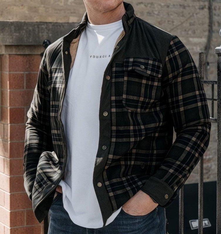 Chaqueta de campo estampada para hombre – Prenda exterior de mezcla de algodón con forro de borreguito y cuello alto