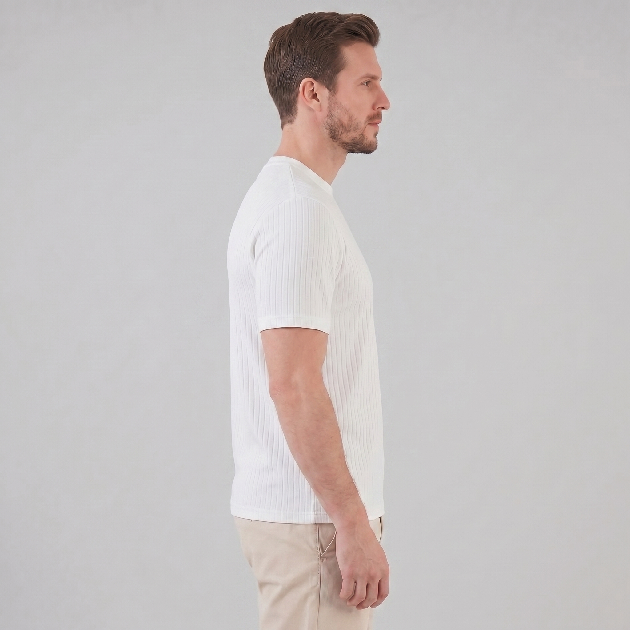 T-shirt da uomo a coste con scollo rotondo, vestibilità slim