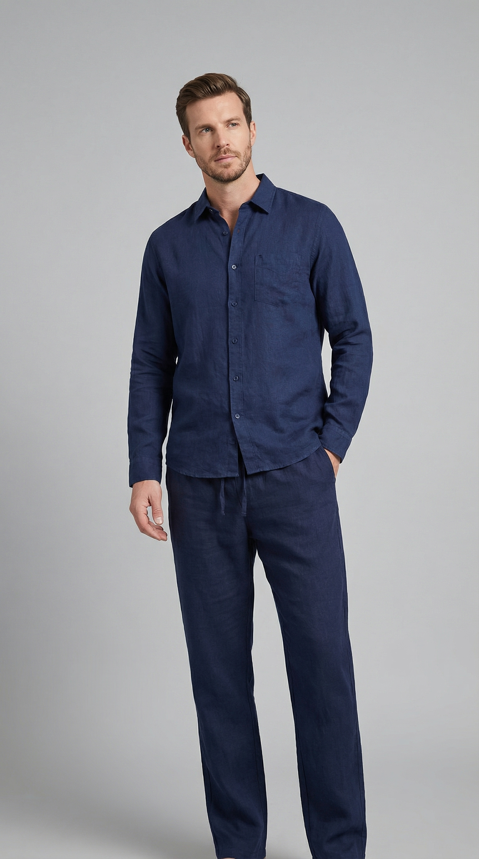 Conjunto de lino para hombre Camisa y pantalones relajados