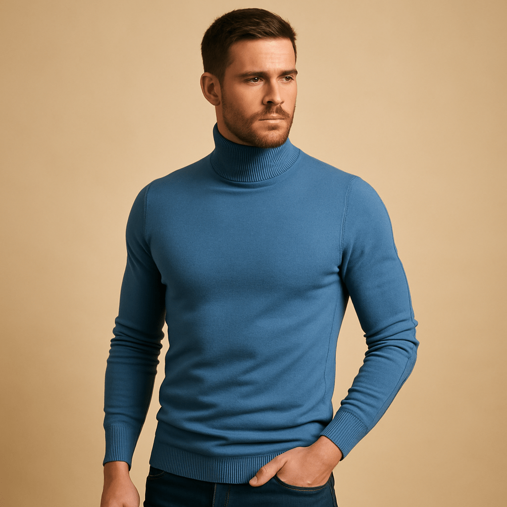 Férfi garbós kötött pulóver - karcsúsított, hosszú ujjú bebújós pulóver elegáns hétköznapi viselethez, irodába, őszre, télre és mindennapi rétegezéshez