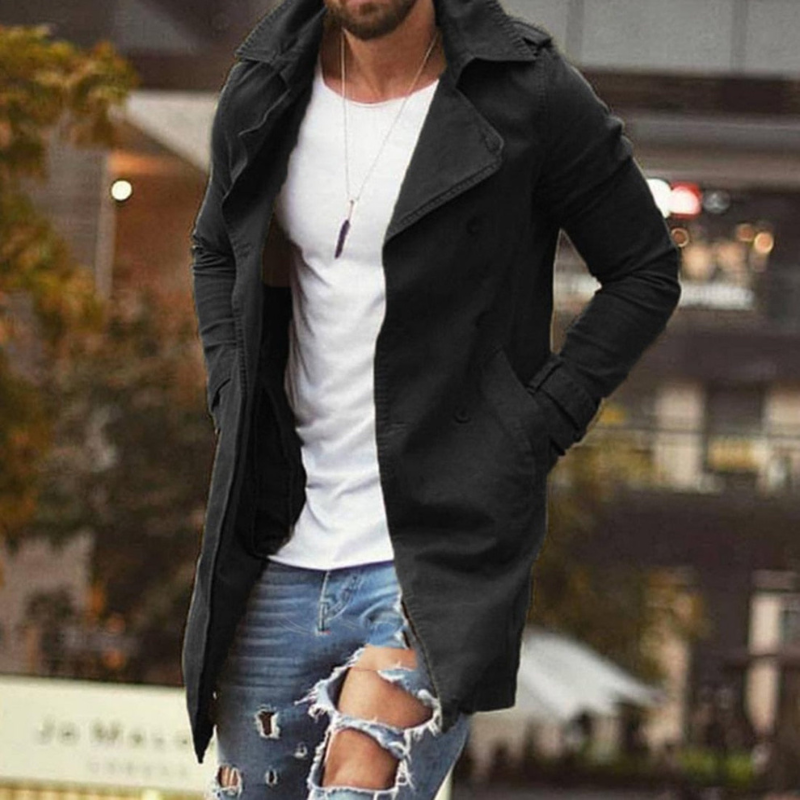 Gabardina de hombre de corte entallado y largo medio – Prenda estructurada de solapas anchas para un estilo informal elegante diario