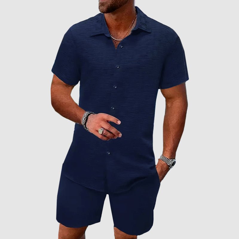 Men’s Jacquard Shirt and Shorts Set – Textured Summer Outfit for Holidays