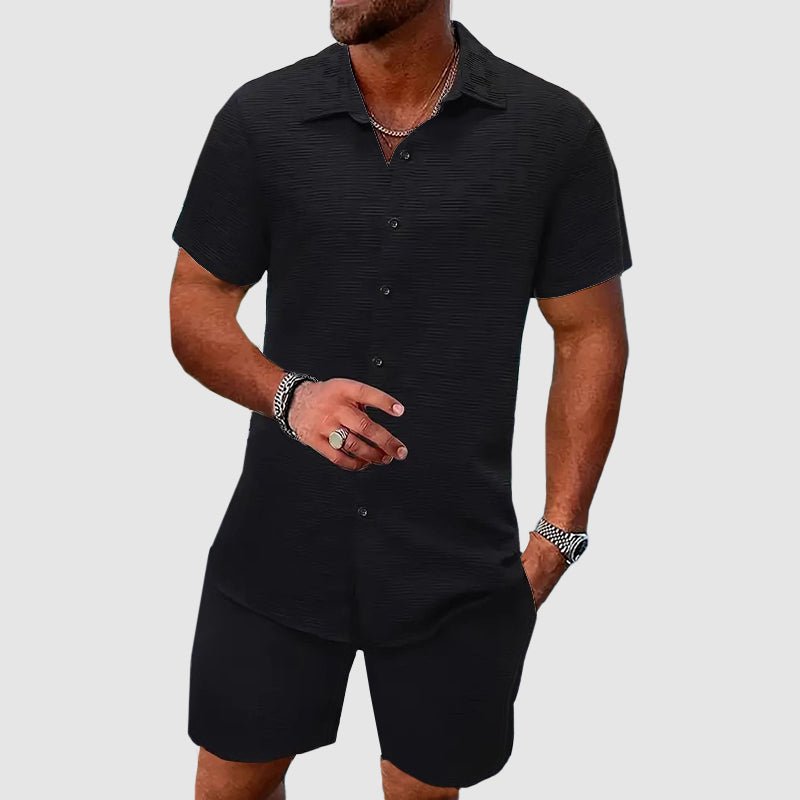 Men’s Jacquard Shirt and Shorts Set – Textured Summer Outfit for Holidays