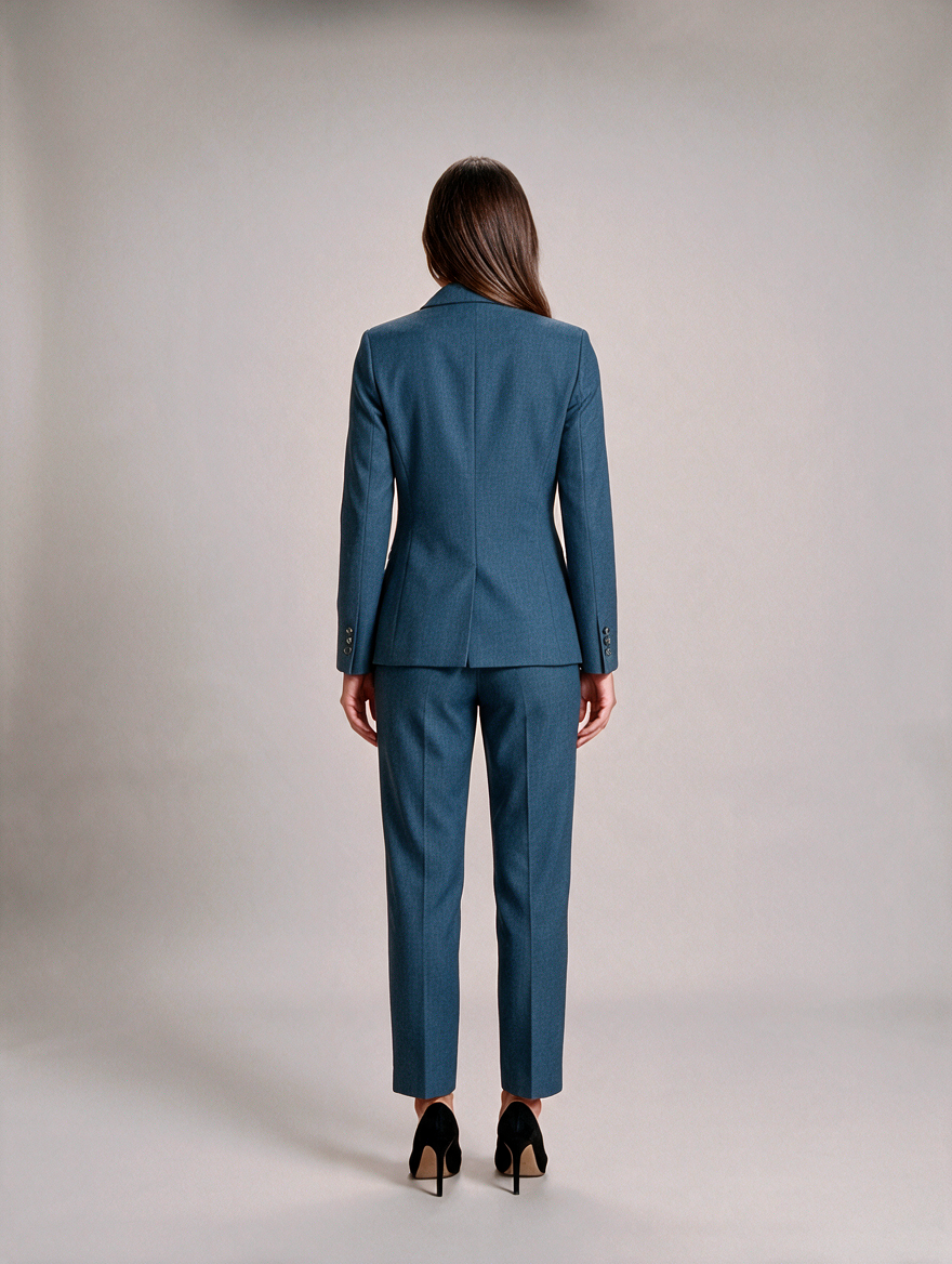 Damespak met pantalon - Getailleerde blazer met dubbele rij knopen en pantalon met rechte pijpen voor kantoor en avondkleding