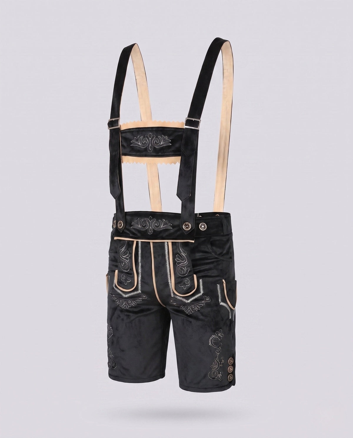 Men’s Traditional Leather Lederhosen Shorts – Embroidered Suspender Knee-Length Bavarian Festival Trousers for Oktoberfest Folk Celebrations Heritage Events and Traditional Styling