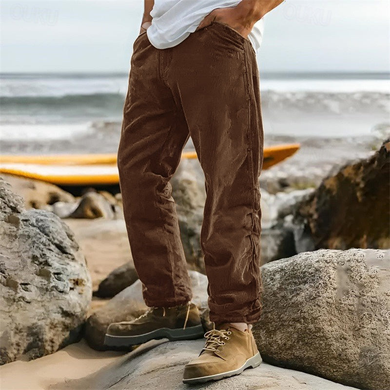Pantalones de pana para hombre de pierna recta, casuales y acanalados