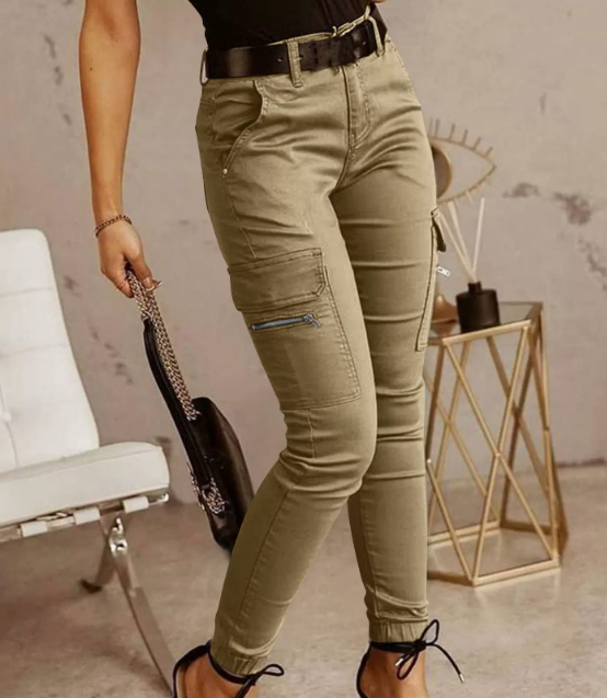 Women’s High-Waisted Cargo Trousers – Tapered Utility Style for Casual Streetwear and Everyday Wear
