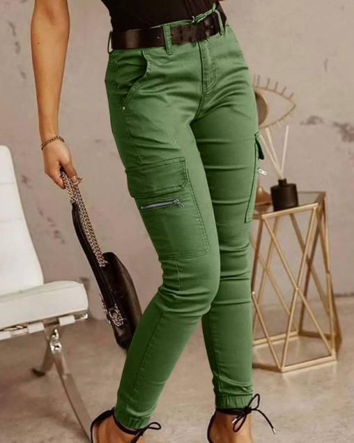 Women’s High-Waisted Cargo Trousers – Tapered Utility Style for Casual Streetwear and Everyday Wear