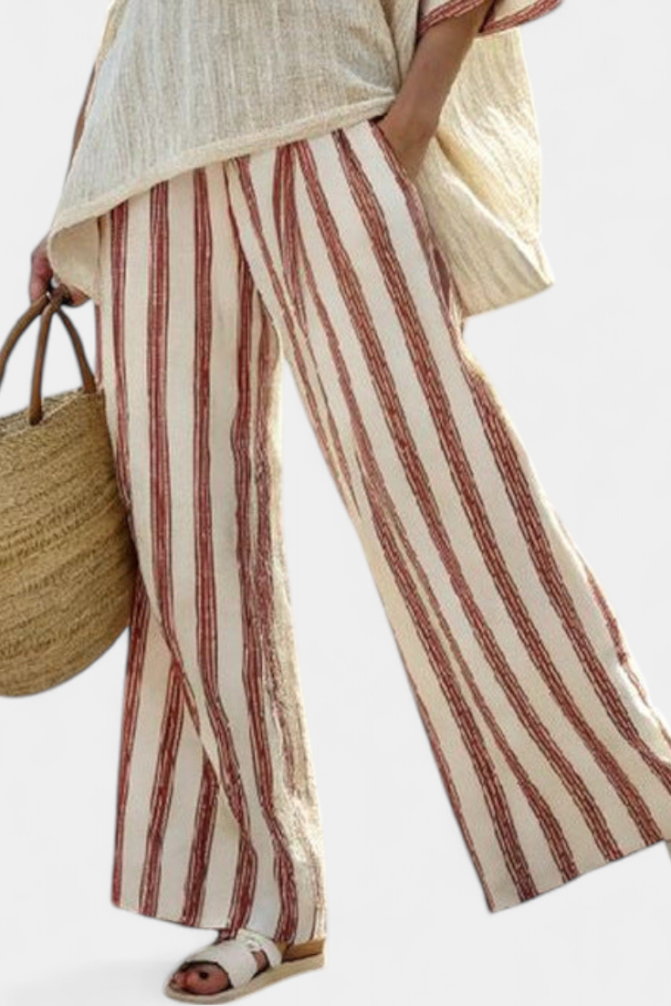 Bedrukte boho-dameset met lange broek voor de zomer – oversized top met korte mouwen en losvallende broek met wijde pijpen voor casual vakantiedagen