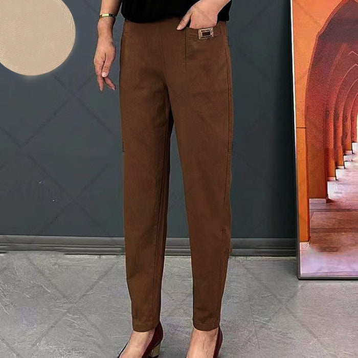 Dame chinos med smal pasform og elastisk talje