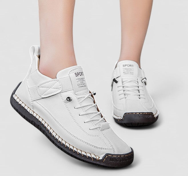 Damesneakers i læderlook med velcro og snørebånd til gåture