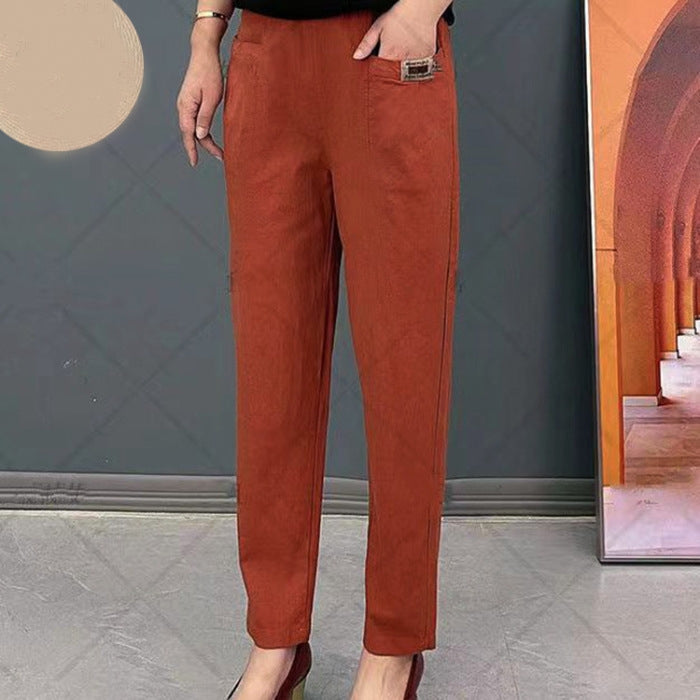 Dame chinos med smal pasform og elastisk talje