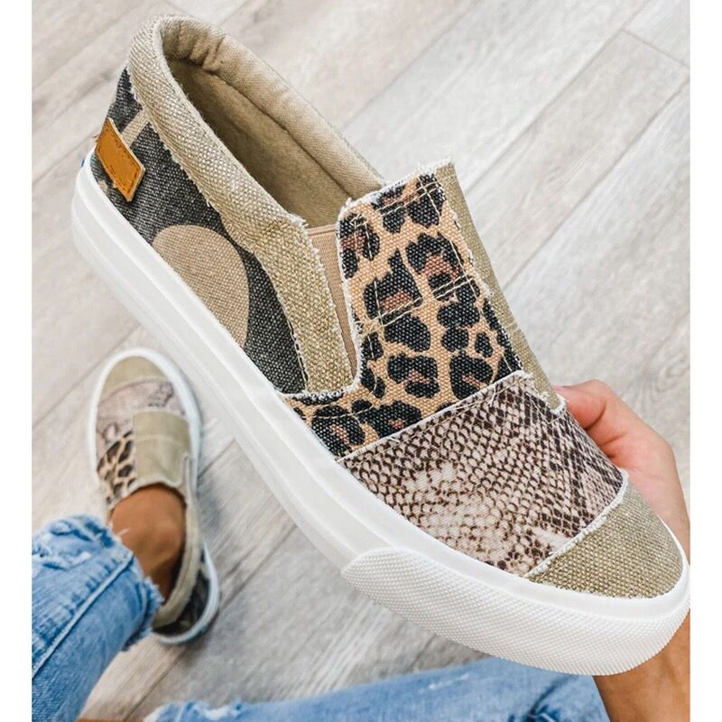 Zapatillas sin cordones de patchwork para mujer: calzado bajo para uso diario informal