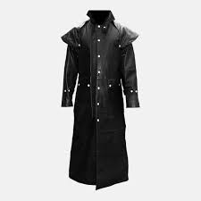 Duster da uomo in vera pelle con mantella sulle spalle - Modello lungo in stile western da equitazione con carattere gotico