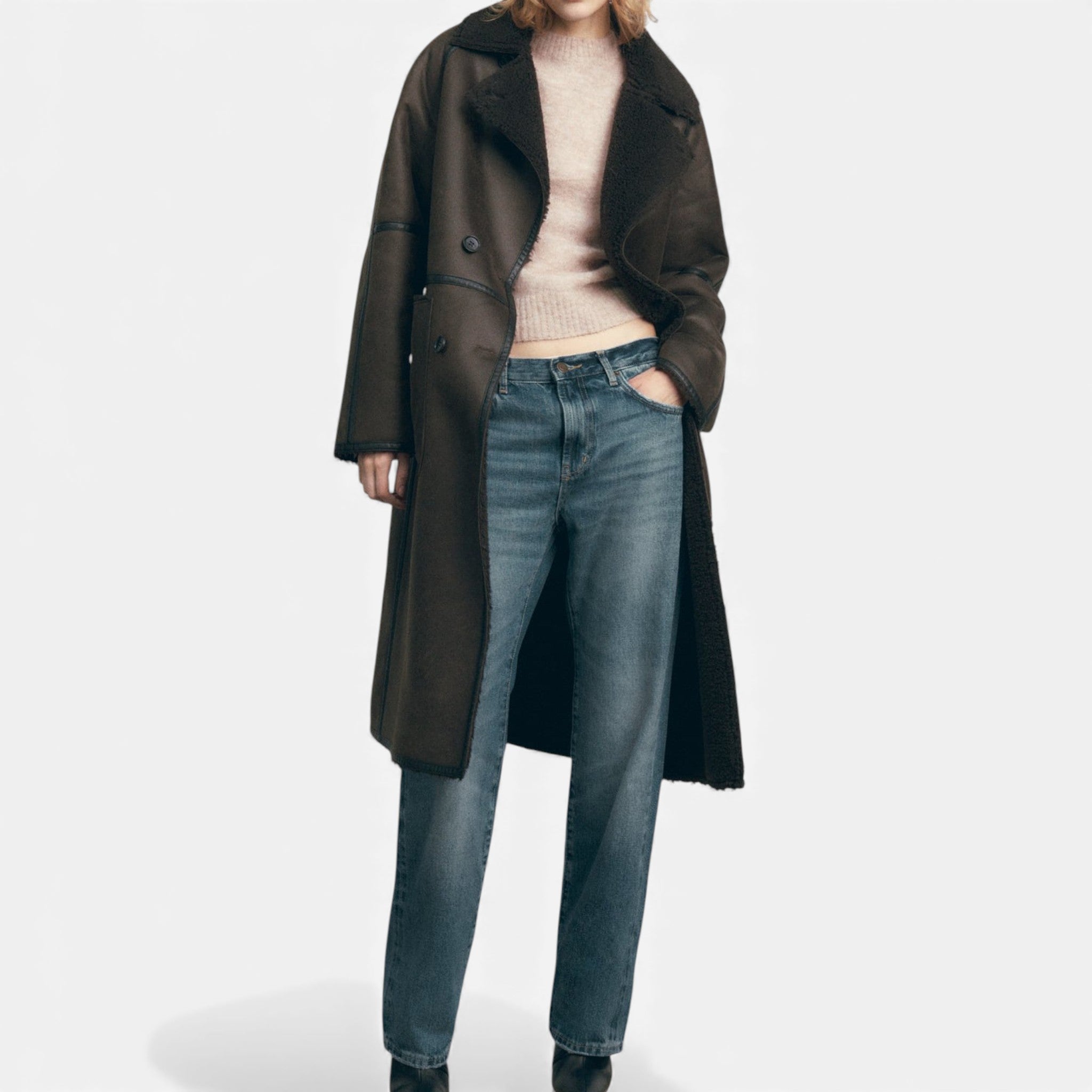 Valmonti | Women’s Belted Wool Trench Coat – Classic Mid-Length Coat