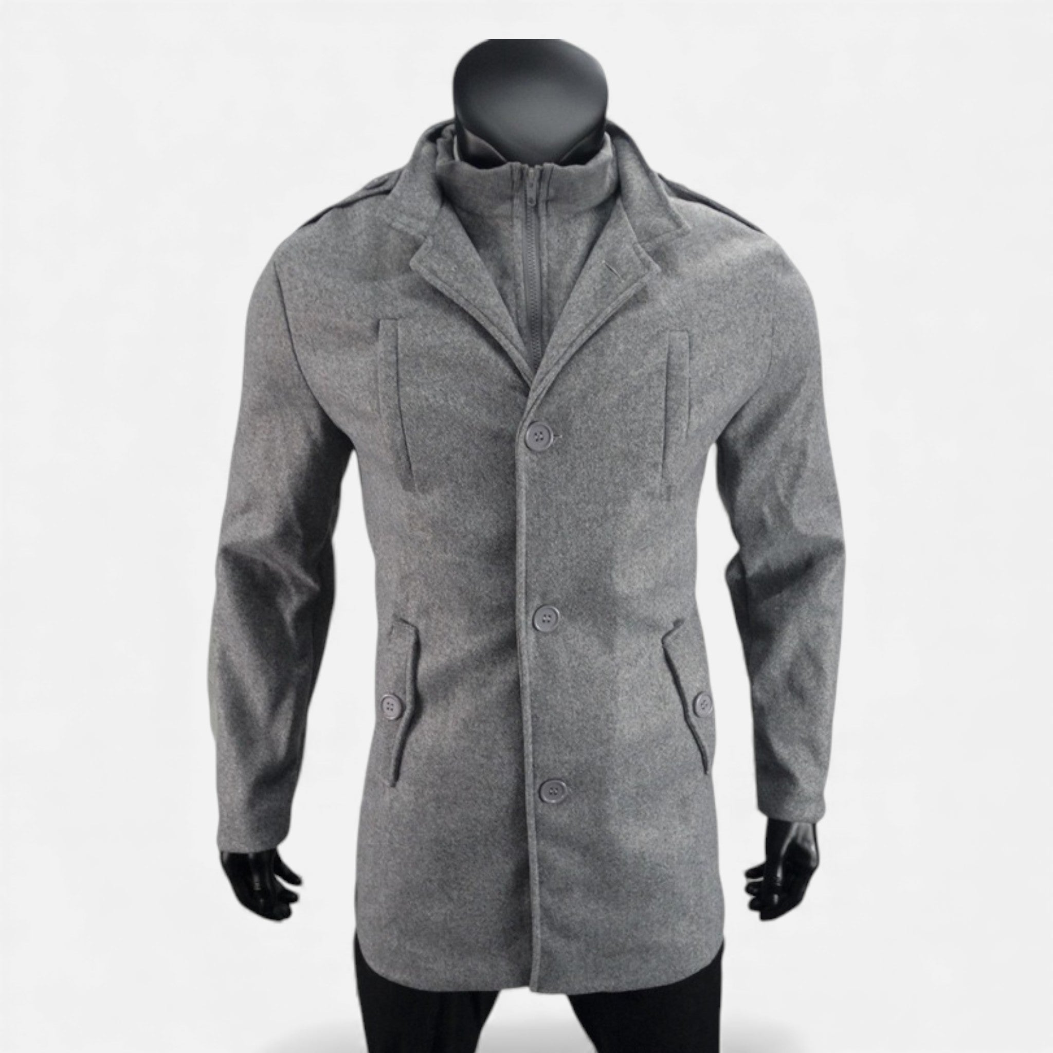 Valmonti | Men’s Wool Mid-Length Jacket – Wool Zipper Overcoat