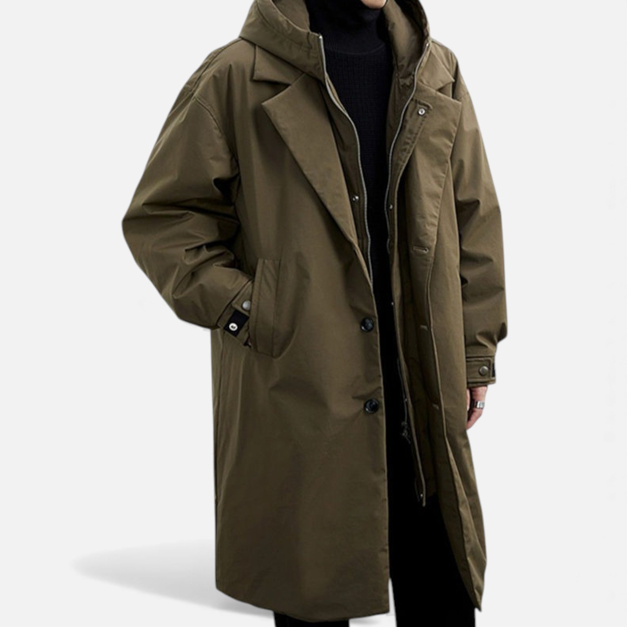 Valmonti | Men’s Hooded Mid-Length Coat – Classic Two-Layer Coat