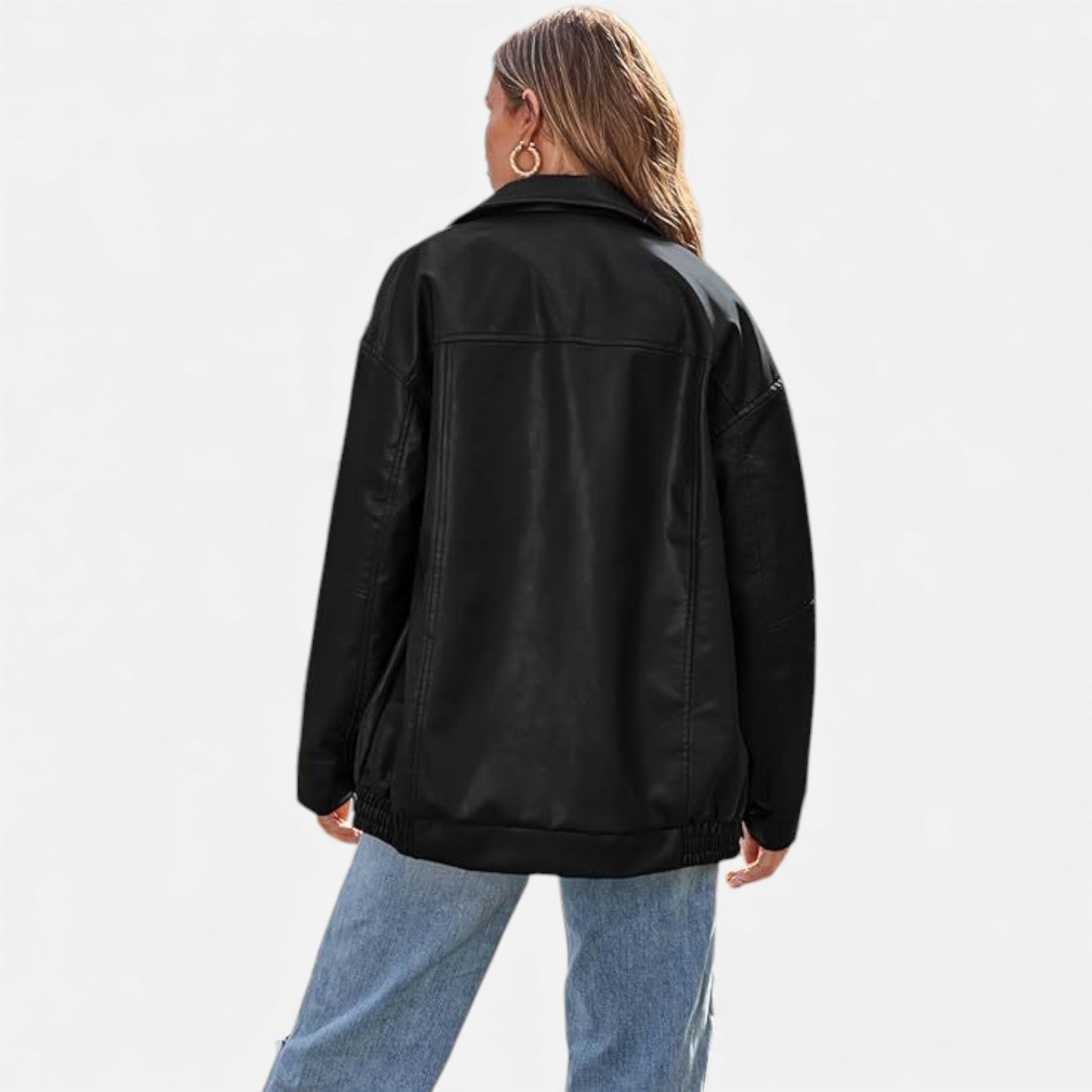 Valmonti | Women’s Leather Overcoat – Classic Lapel Moto-Style Coat