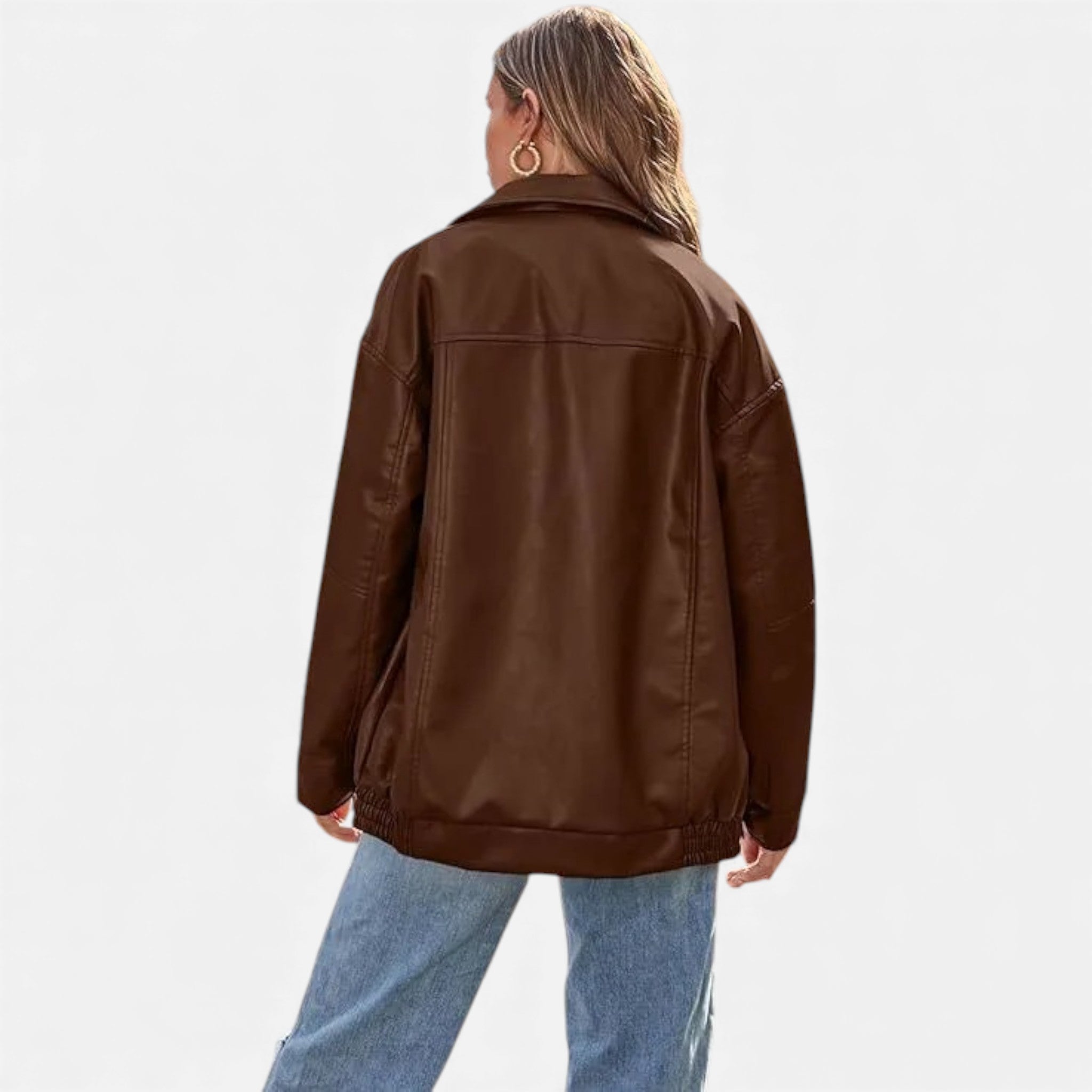 Valmonti | Women’s Leather Overcoat – Classic Lapel Moto-Style Coat