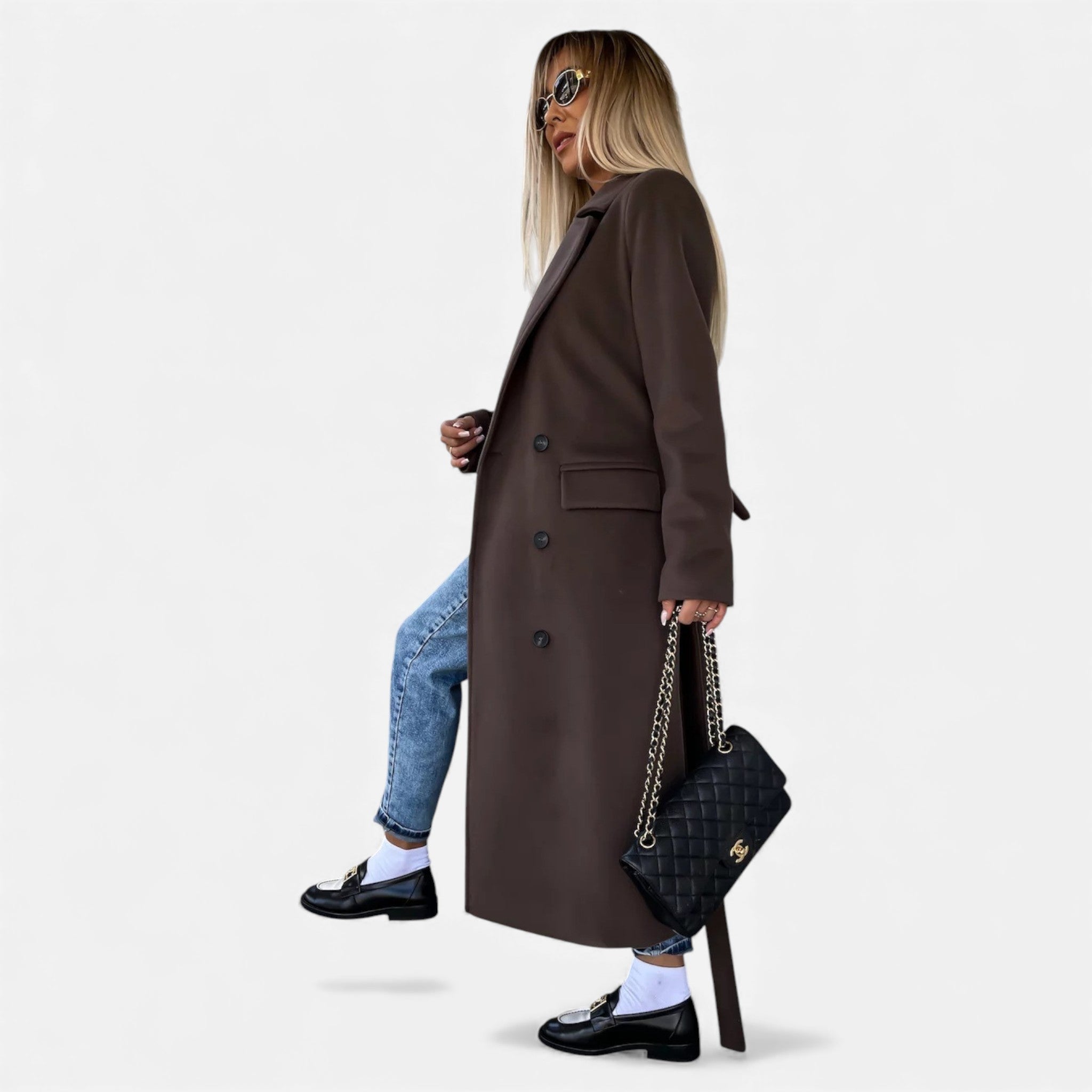 Valmonti | Women’s Belted Lapel Coat – Classic Mid-Length Overcoat