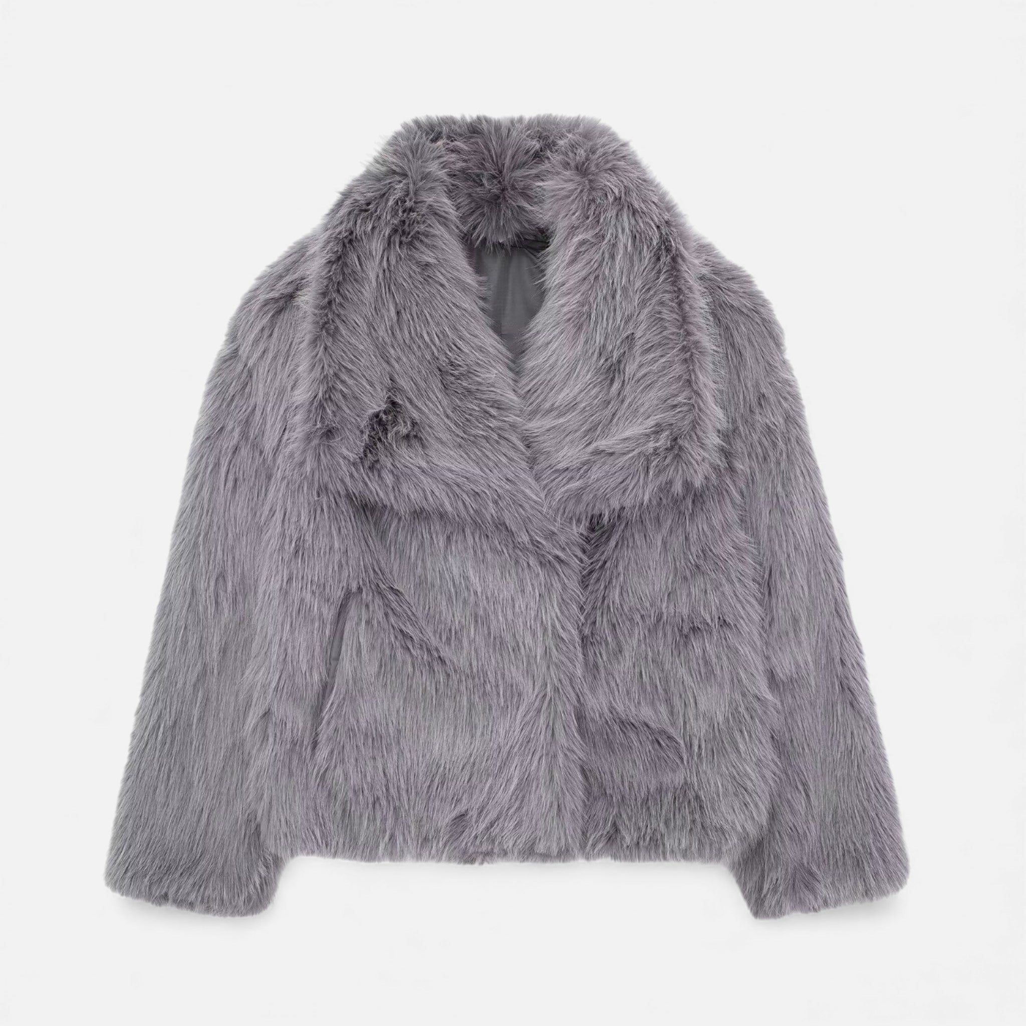 Valmonti | Women’s Faux-Fur Lapel Jacket – Short Cozy Fur Coat